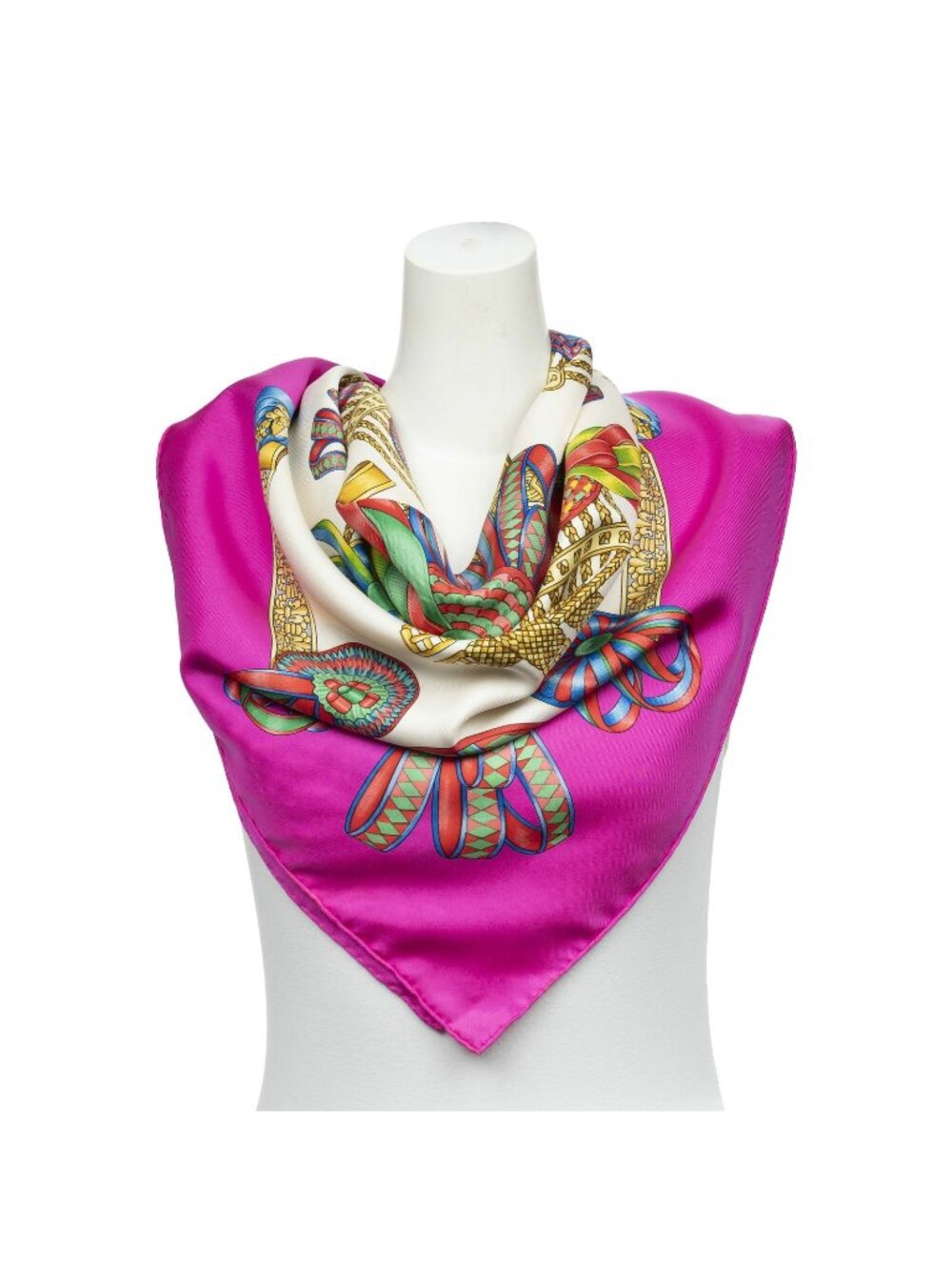 Hermes Scarf Fuchsia Ivory Goldtwill Silk